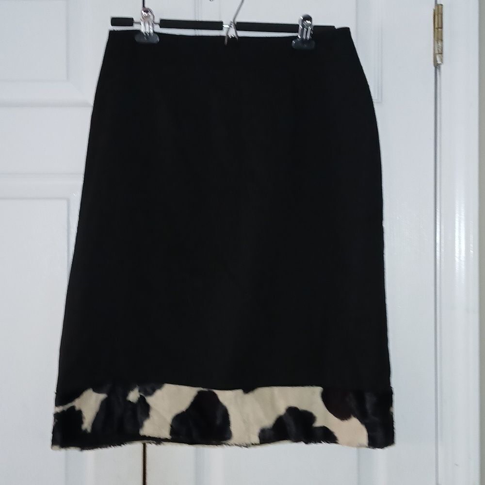 f.l. Malik black skirt with faux fur cow print  Sz 10 NWOT